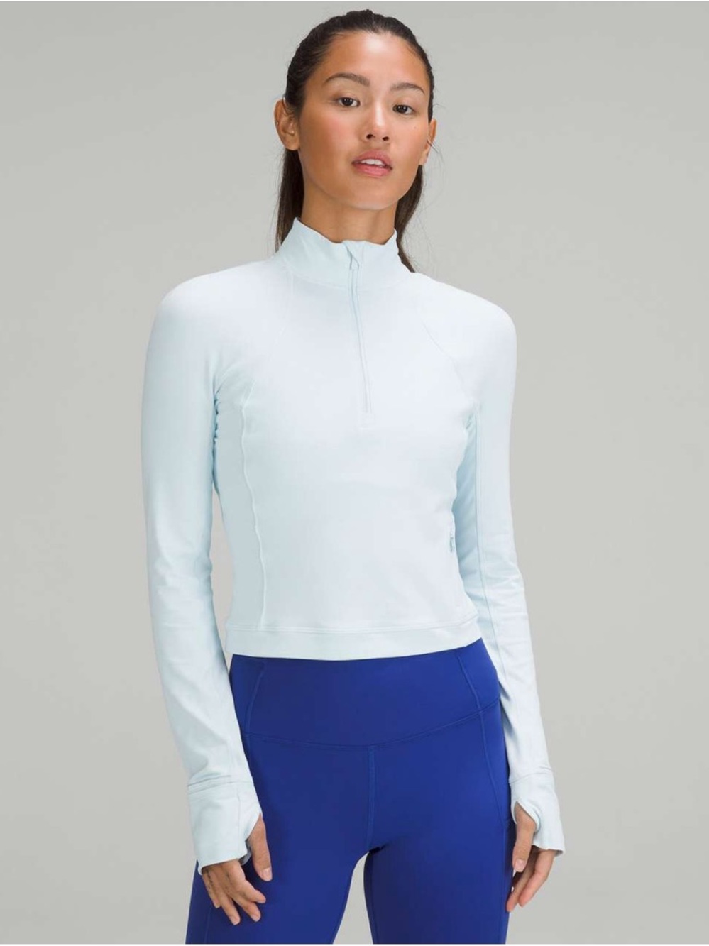 Lululemon Its Rulu Run Cropped Half Zip in Powder Blue Size 8 Athletic Pullover